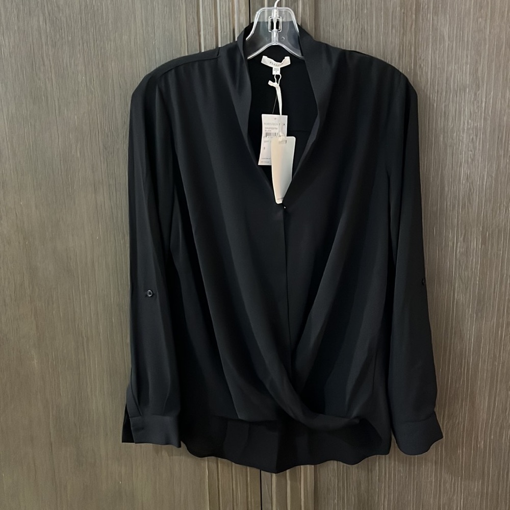 Pleione Twist Front Black Blouse Size Small, NWT